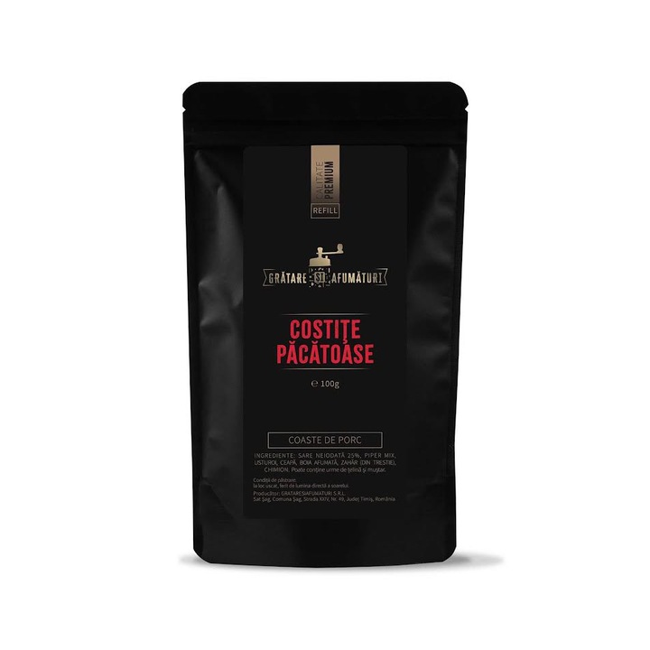 Mix de condimente pentru coaste de porc/vita, Costite Pacatoase, Rub/Marinada uscata, 100g, Refill punga ziplock