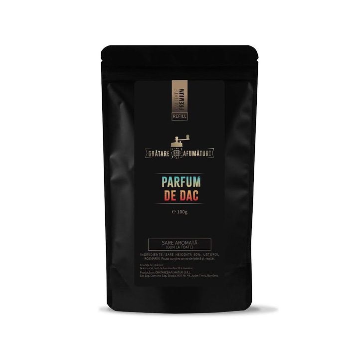 Mix de condimente pentru steak/vita/porc, Parfum de Dac, Sare aromata, 100g, Refill punga ziplock