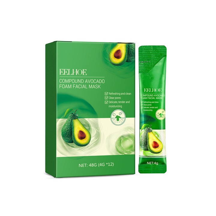 Маска за лице с пяна от авокадо Eelhoe 4 г, комплект от 12 броя, дълбоко почистване, сияние, хидратация