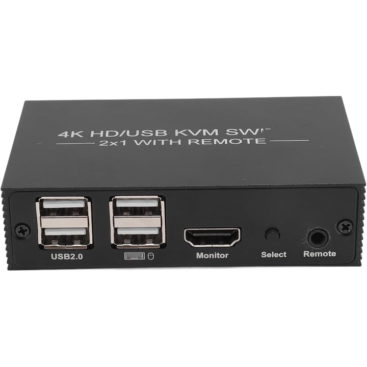 KVM kapcsoló 4 portos USB 2.0 1 monitor 2 számítógéphez, 4K HD multimédiás interfész és C típusú port bemenet, KVM kapcsoló tartozékok