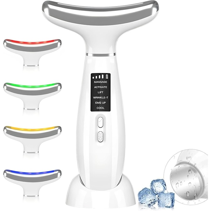 Dispozitiv electric facial multifunctional profesional cu 4 lumini LED masaj facial EMS masaj antirid.Aparat facial Aparat de strangere a pielii, Gua Sha, Razuire, Lifting, Hidratare, 45° E fierbinte in 6 moduri, Aparat ingrijire faciala Corp Masaj