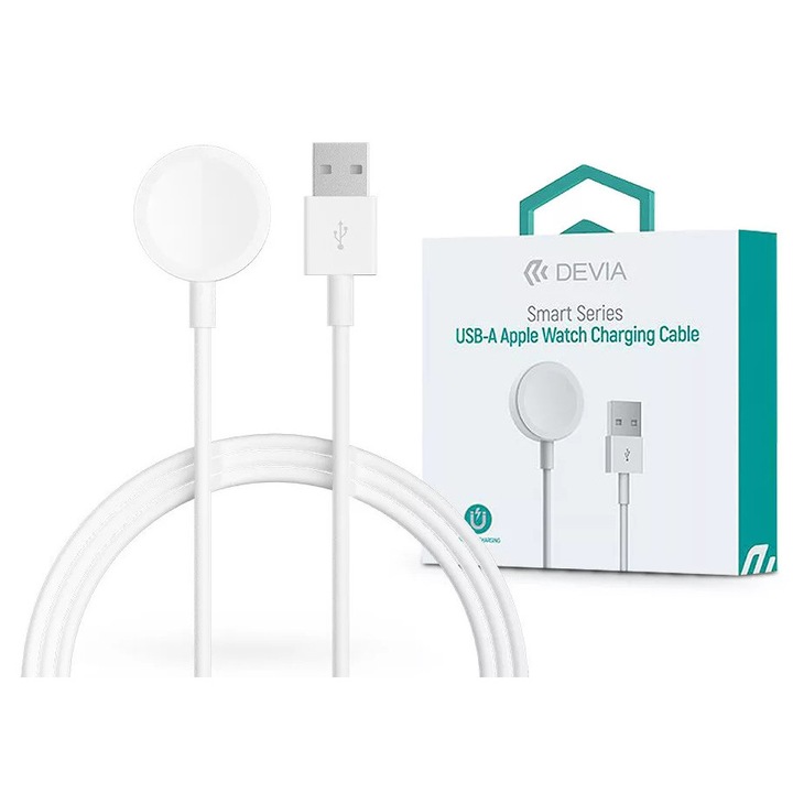 Cablu de incarcare magnetic Devia Smart Series pentru Apple Watch + cablu USB-A - Alb