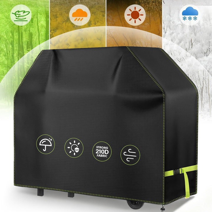 Grilltakaró, BYONDSELF, poliészter, vízálló, uv-álló, napvédelem, táskával, rögzítőpántok, 152x68x119cm, fekete