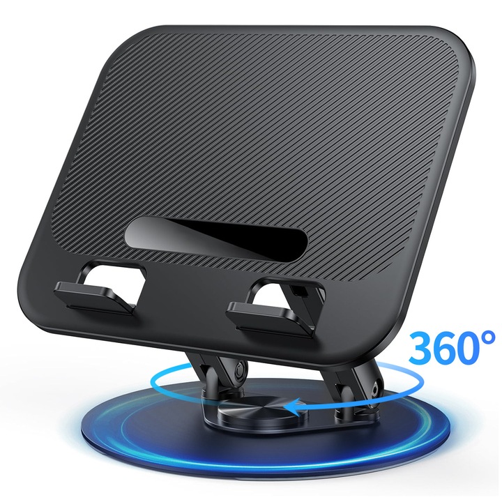 Suport Laptop, BYONDSELF®, Aluminiu, Sarcina Statica 4 kg, 11-17" inch, Rotatie 360°, Reglabil pe Inaltime, Pliabil, Negru