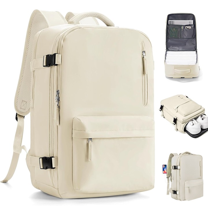 Пътна раница, BYONDSELF®, за Самолет, Разширяема 36-42L, Водоустойчива, Отваряне на 180 градуса, с Отделение за 16-инчов Лаптоп/Отделение за Обувки, за Мъже и Жени, 31×22×47см