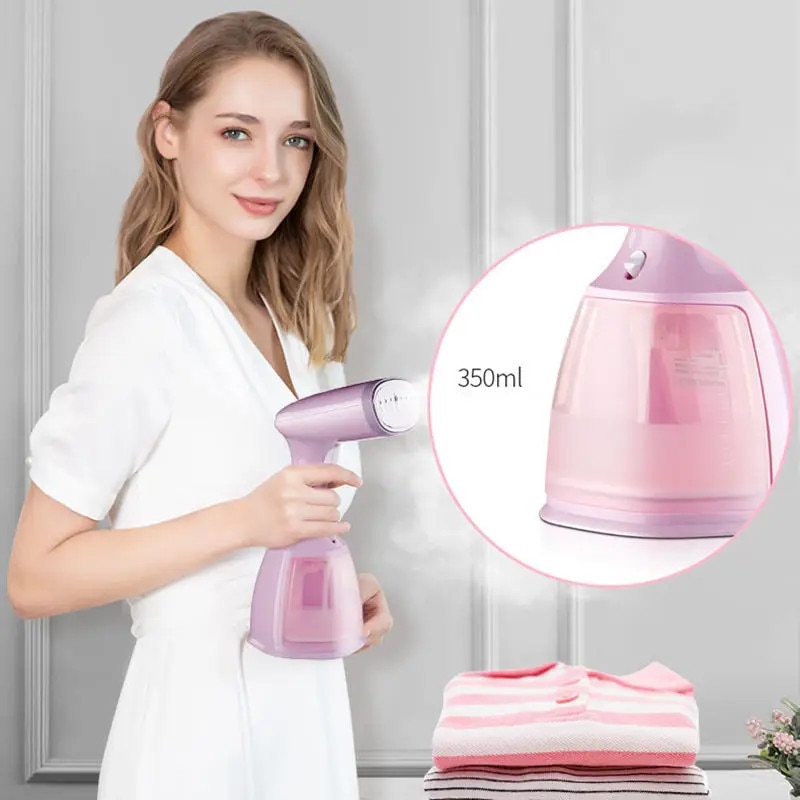 Aparat de calcat vertical cu abur, 1500W, Rezervor de apa detasabil 350 ml, incalzire rapida in 15s, Panou din otel inoxidabil, portabil, Sistem de protectie impotriva arsurilor uscate, roz
