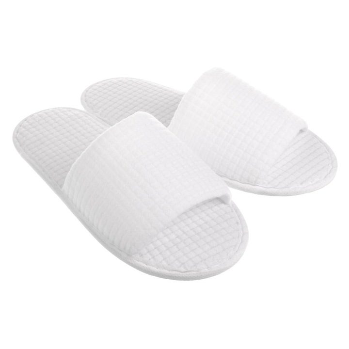 Дамски хотелски чехли, бели, вафлена шарка, нехлъзгаща се подметка, един размер INTL