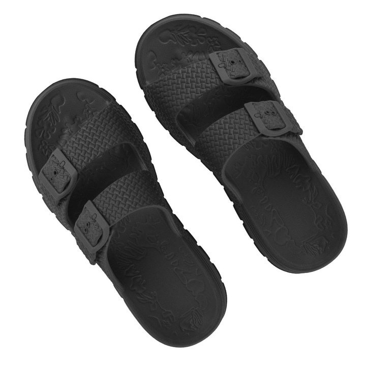 Papuci de plajă negri, curele duble, One Size