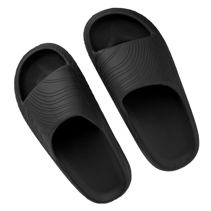 Papuci de plajă pentru femei, negri, talpă reliefată, One Size INTL