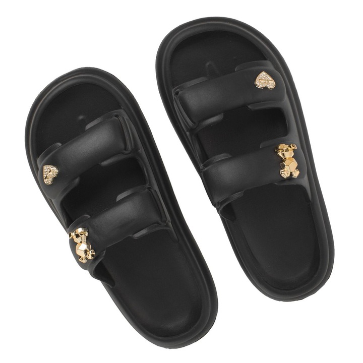 Sandale negre, curele duble, detalii aurii, One Size INTL