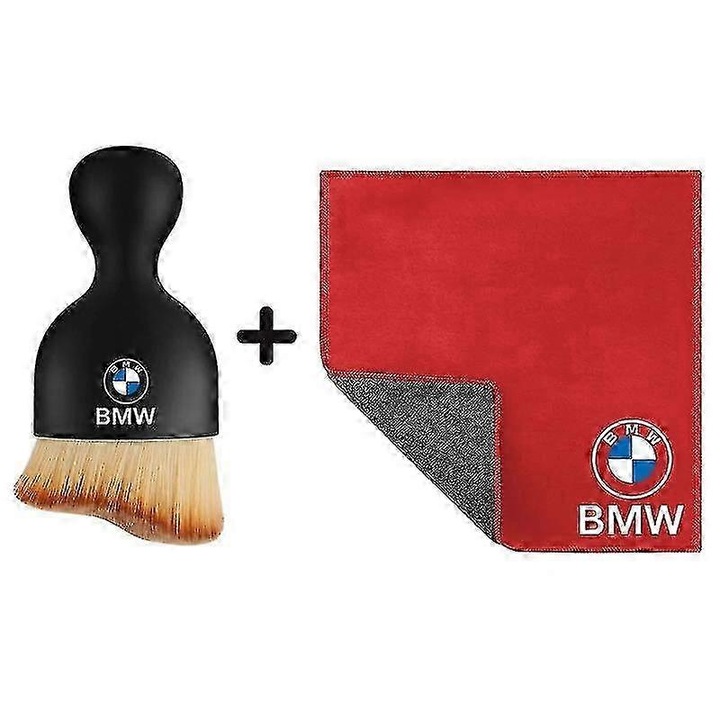 Set prosop din microfibra pentru uscare auto si perie de curatare, multicolor