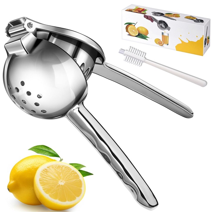Storcator manual de citrice din otel inoxidabil, Hokitpro Presa de lamaie, Storcator citrice, Presa robusta de citrice pentru sucuri de lamaie, storcator manual de usturoi, storcator lamai, cocktailuri, baruri, 22x7.8x5.2cm