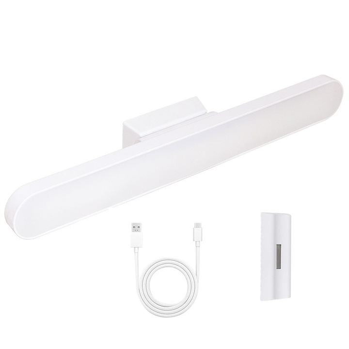 Магнитна LED лампа, ZGGZERG, Интелигентна и безжична, Светлина в 3 цвята, 6500K, USB-C зареждане, Регулируема на 120 градуса, Управление с тъч панел, Топла и студена светлина, За кухня, гардероб, четене, 45см, Бял