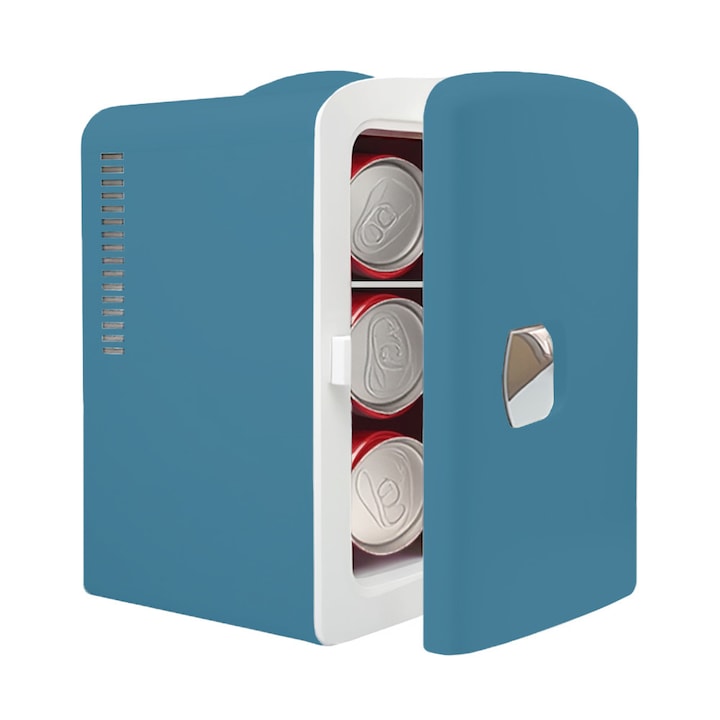 Преносим хладилник, Мини хладилник за козметика, 4л, нискошумна работа, за напитки, закуски, козметика, лекарства, маска, син