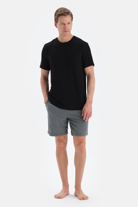 EROS, Pantaloni scurti de casa cu talie elastica, Gri inchis melange, L