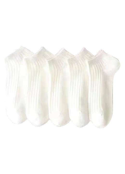 Комплект от 5 чифта дамски памучни чорапи, Omelivon®, къси, еластични, дишащи, бели, размер 36-41 EU