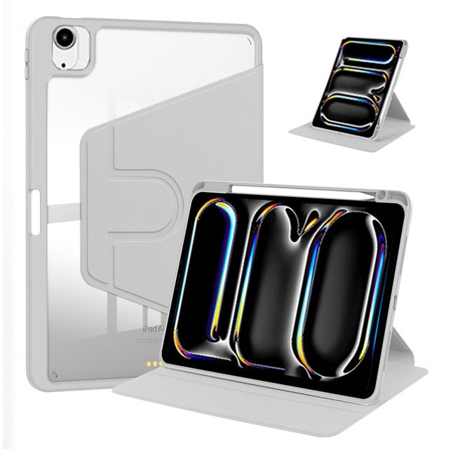 Husa tableta, pentru iPad Air 13 inch (24/25)/iPad Pro 12.9 inch (22/21/20/18)/, Casa de protectie pentru tablete cu slot pentru stilou, acrilic 360 ° design rotativ, trezire automata / somn, Gri transparent