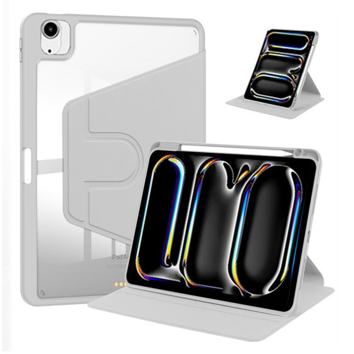 Husa tableta, pentru iPad Air 13 inch (24/25)/iPad Pro 12.9 inch (22/21/20/18)/, Casa de protectie pentru tablete cu slot pentru stilou, acrilic 360 ° design rotativ, trezire automata / somn, Gri transparent