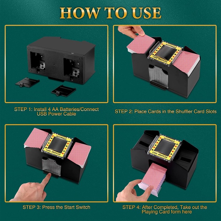 Професионален разбърквач, за 4 тестета карти, Преносим, 20.5x10.5x10см, Черен