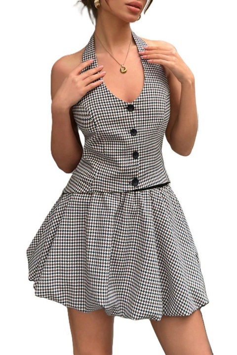 Set Dama, Fusta & Vesta, Casual, In Carouri, Gri