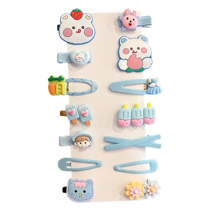 14 darabos gyerek hajcsat készlet, kék, szilikon hajtű