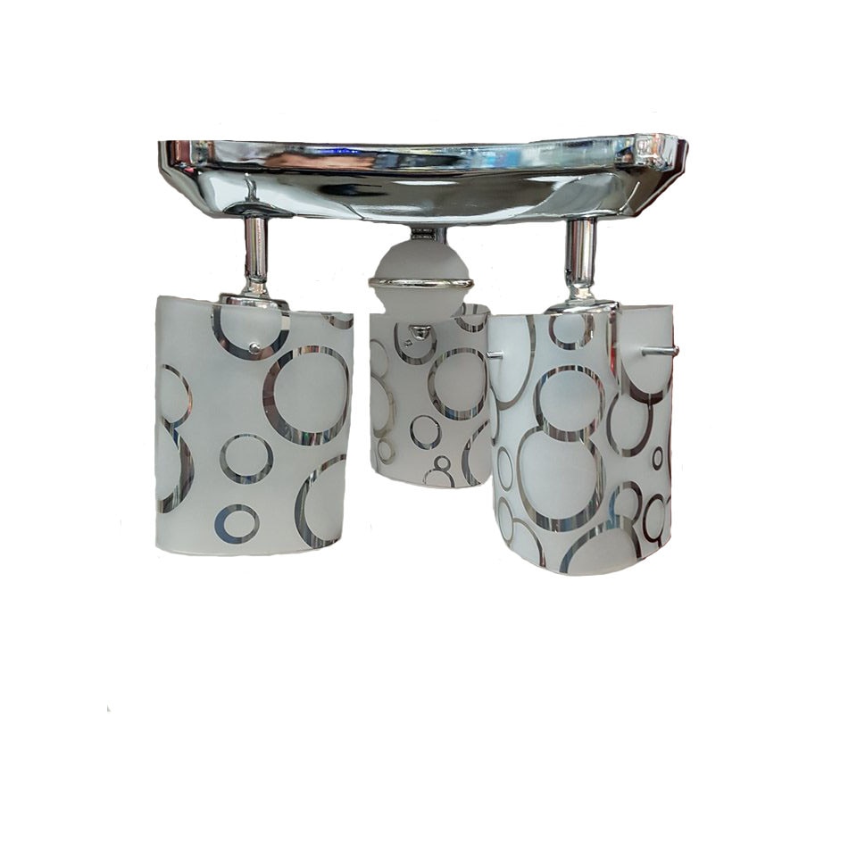 Lustra DC Triunghi, alb-argintiu, 3x60w, E27, brat reglabil, dulie ceramica
