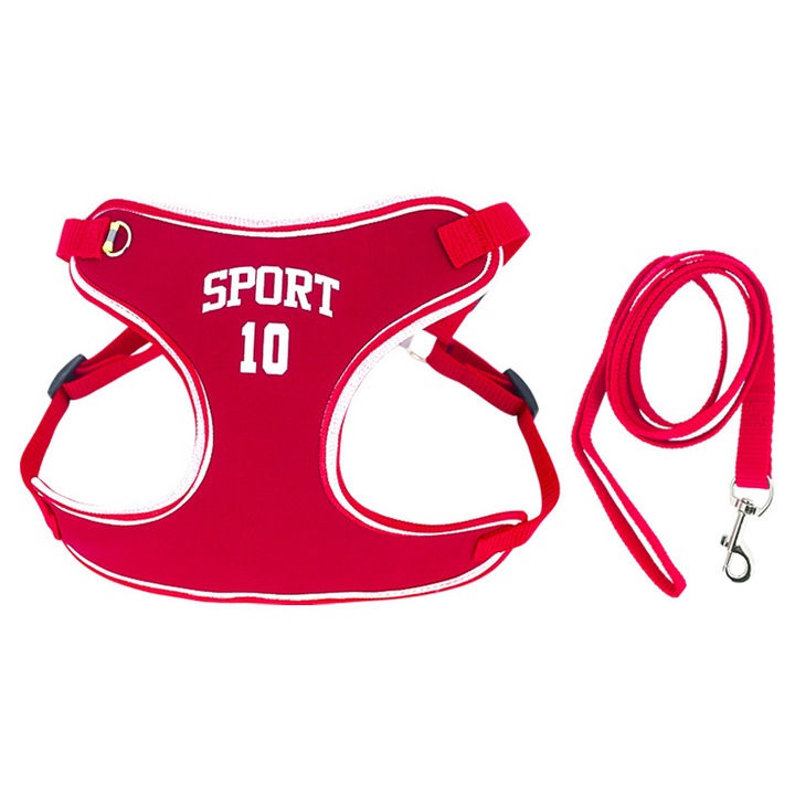 Set lesa/ham pentru caini, Poliester, Rosu, L