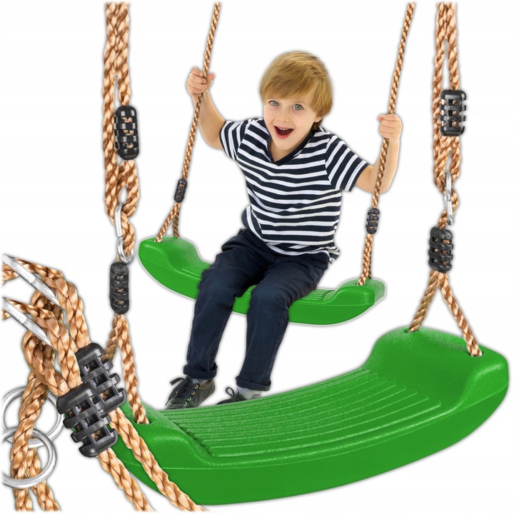 Leagan pentru Copii de Gradina Reglabil cu Franghii Rezistente, Scaun Leagan Plastic pentru Exterior si Interior, Capacitate 60 kg, Leagan pentru Curte, Montaj Usor, Verde