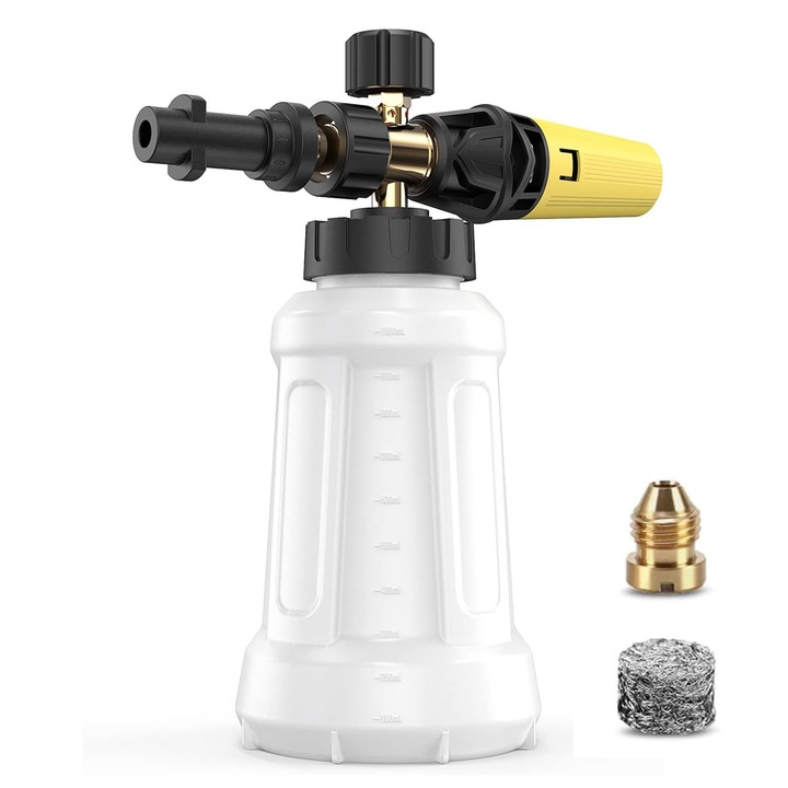 Set Pistol de Spalat cu Presiune, ZGGZERG, Duza de spumare cu canistr, Lance spumare profesionala, Permite reglarea a concentratiei de spuma, Design rezistent la scurgeri, Simplu de asamblat, model K2- K7, Pentru curatare auto, ABS, 20*21.5cm, Negru
