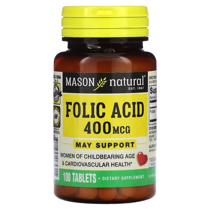 Acid folic Mason Natural, 400 µg, 100 comprimate