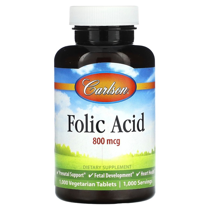 Acid folic Carlson, 800 mcg, 1000 tablete vegetale, pentru femei