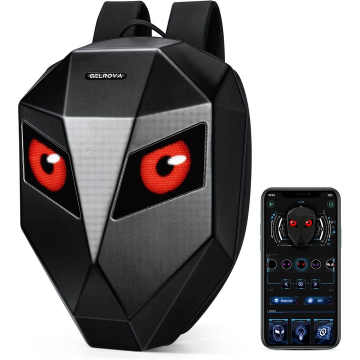 Gelrova Knight Rucsac LED pentru motociclete, Hard Shell Rucsac pentru ciclism DIY Bagaj pentru motociclete Laptop Bag Impermeabil 19 inch, negru, Knight Rucsac