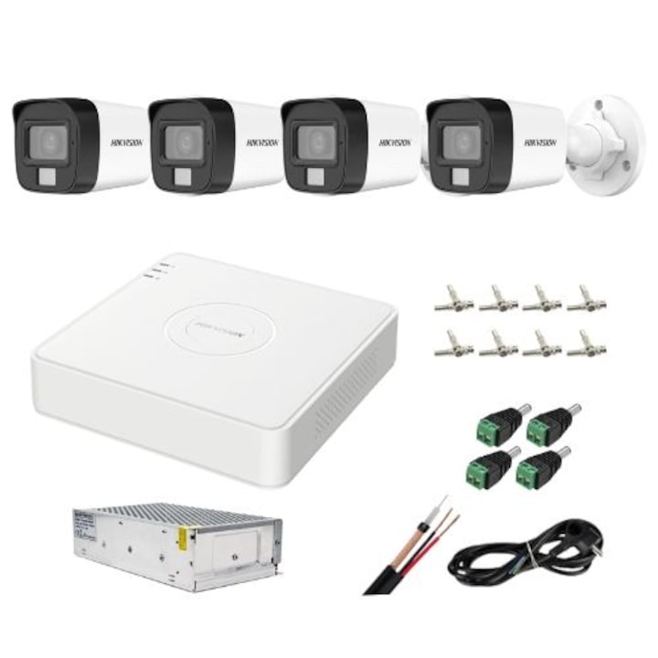 Kit supraveghere video Hikvision 5MP, cu 4 camere 5MP de exterior/interior si HDD 1 TB cu accesorii montaj MK450