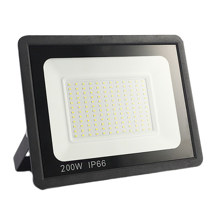 Proiector LED, 200 W, 6500 K, 20000 LM, raza de iluminare de 70 m, rezistent la apa, capac umbrat cu sticla solida, potrivita pentru iluminarea exterioara, cum ar fi gradinile, curtile, depozitele si garajele