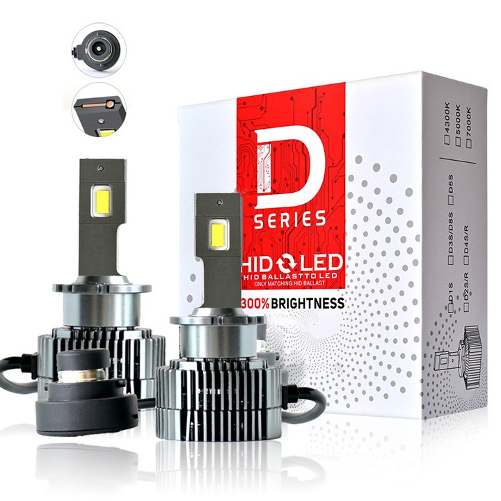 Set de 2 becuri conversie hid-led, D2S, 55W, 12000*2 lm, 6500k, IPX67, Miez Dublu Cupru, Radiator Aluminiu, Premium, Radiator Aluminiu cu Ventilator