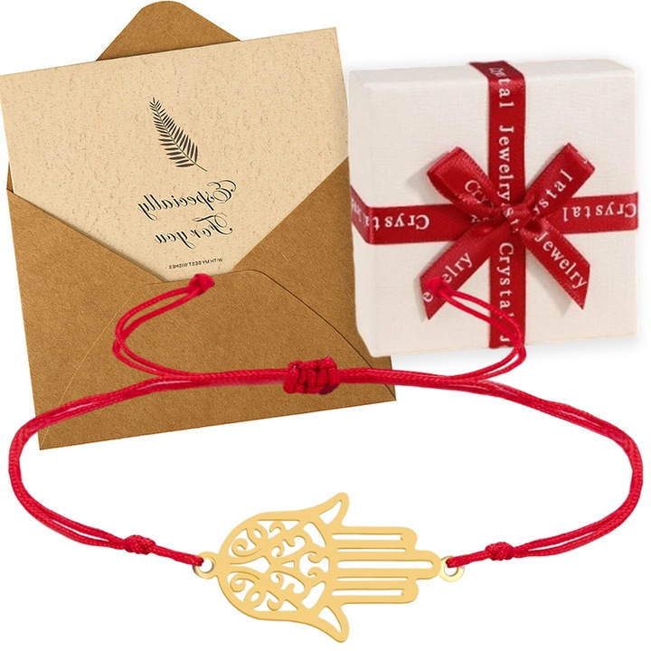 Детска гривна, Ръчна изработка, Текстил/18К Злато, Червено/Златно