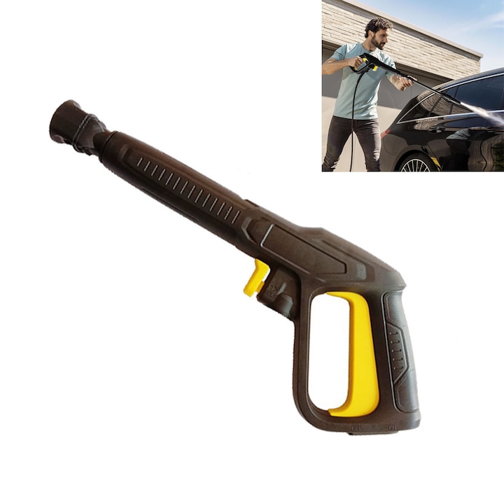 Pistol apa pentru aparat de spalat cu presiune, ZGGZERG, Pistol de Spuma, Set de spalare, ergonomica, compatibil cu Karcher, filet interior, Simplu de asamblat, conexiune rapida, Pentru curatare auto, ABS, 18*42cm, Negru/Galben