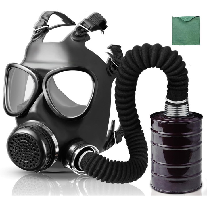 Masca respiratorie de gaz, WALALLA, cu filtru de carbon activ de 40 mm si furtun de alimentare cu aer, masti de gaz de supravietuire nucleara si chimica de grad militar, masca respiratorie pentru substante chimice, praf, spray de vopsea, vapori organici