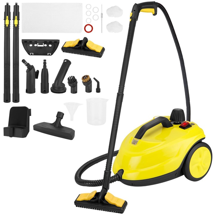 Aparat de curatat cu abur, WALALLA, 2000W, portabil, 20 de accesorii incluse, aparat de curatat multifunctional pentru podele, electrocasnice, bucatarie, loc de joaca, masina, galben