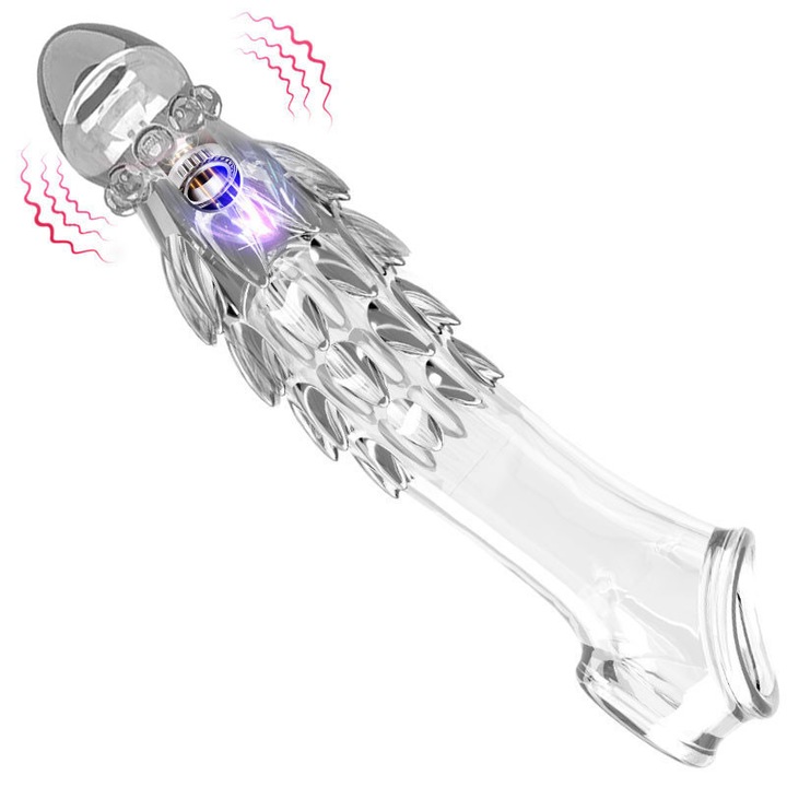 Ръкав вибратор за пенис, EXCITAT®, Секс играчка, Водоустойчив, Комплект пръстен за тестиси, TPE, Черен