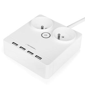 Prelungitor Multifunctional 6 in 1, 2 Prize, 4 USB-A, 230V, Cablu 1.5m, Buton ON/OFF, Pretectie Supratensiune, Alb