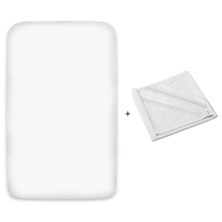 Set cearceaf bumbac cu elastic roata 90x50 cm + protectie impermeabila pentru saltea patut co-sleeper din frotir Kidizi®