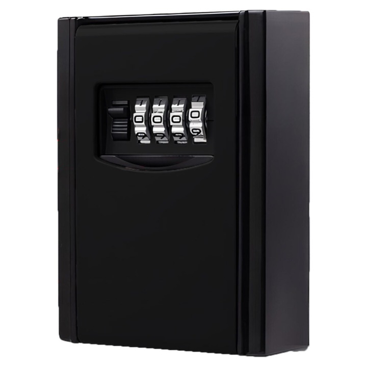 Seif pentru chei VarioShop® cu combinatie 4 cifre, cutie pentru chei si obiecte de valoare, montaj pe perete, capac impermeabil, otel, 11.5 x 4 x 8.5 cm, Negru