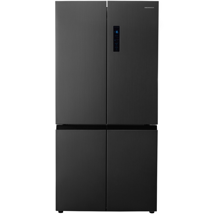 Хладилник Side by side Heinner HSBS-HM600MDNFDXE++, No frost, 600 л, Клас E, Двоен инверторен компресор, Сензорен дисплей, Технология InoxCool, Конвертируемо отделение за хладилник/фризер (-20℃~5℃), Super freezing, Черен, Неръждаема стомана