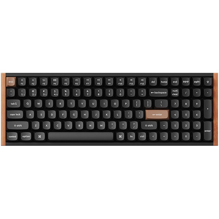 Безжична механична клавиатура Keychron K4 HE, 2.4GHz/Bluetooth, RGB LED, Специално издание, Алуминий-дърво, Двойни PBT клавиши, USB-A към USB-C, Черен