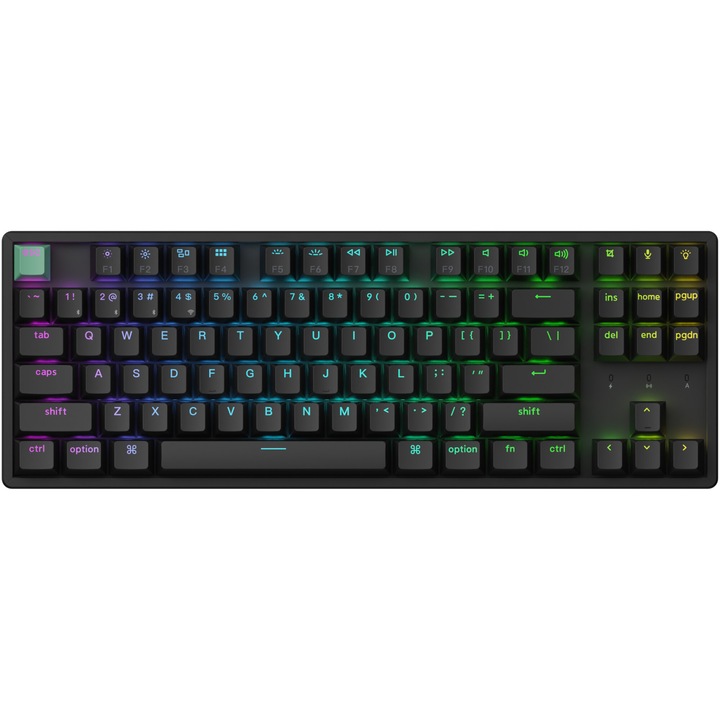 Tastatura mecanica wireless Keychron K8 HE, 2.4GHz/Bluetooth, switch-uri mecanice Gateron Double Rail, RGB LED, aluminiu, negru