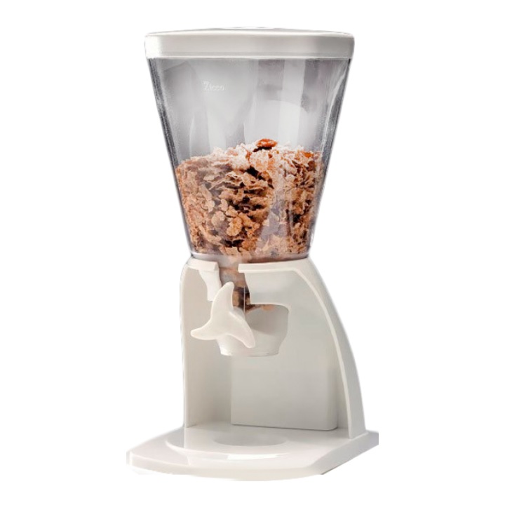 Dispenser RAKI 5, 5l policarbonat fulgi de porumb, nucifere si fructe uscate 21x25x47cm alb