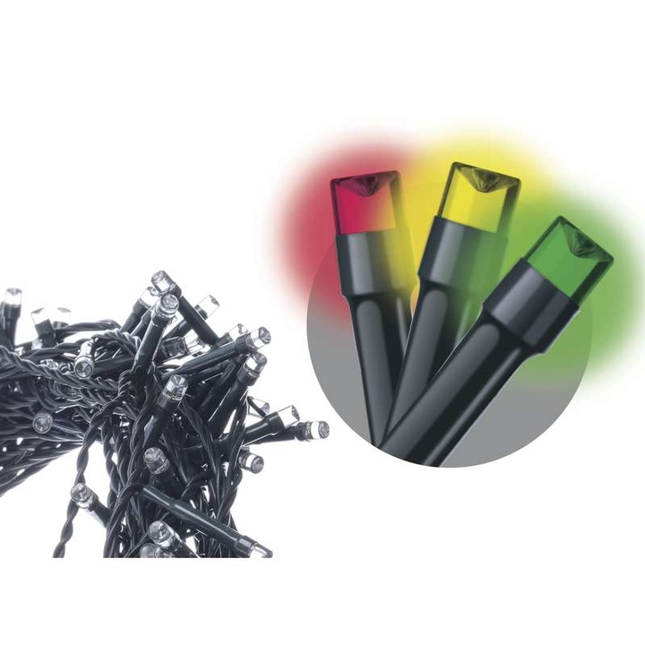 EMOS ZY0817T Karácsonyi Fényfüzér, Classic, 10m, 100 Led, IP44, Időzítő, Színes