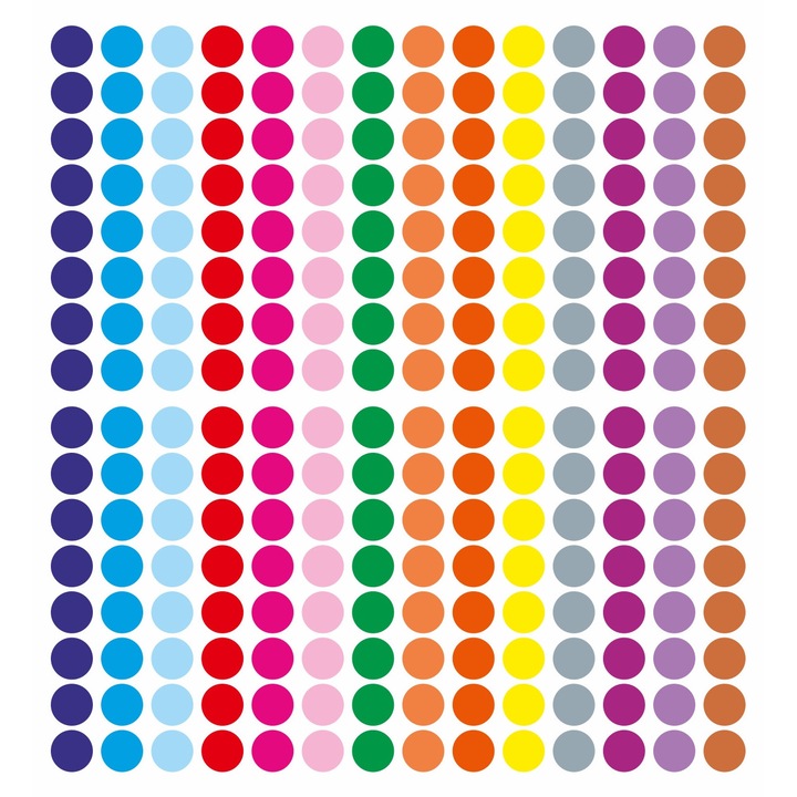 Set 448 stickere din hartie, buline multicolore, diametru 1 cm