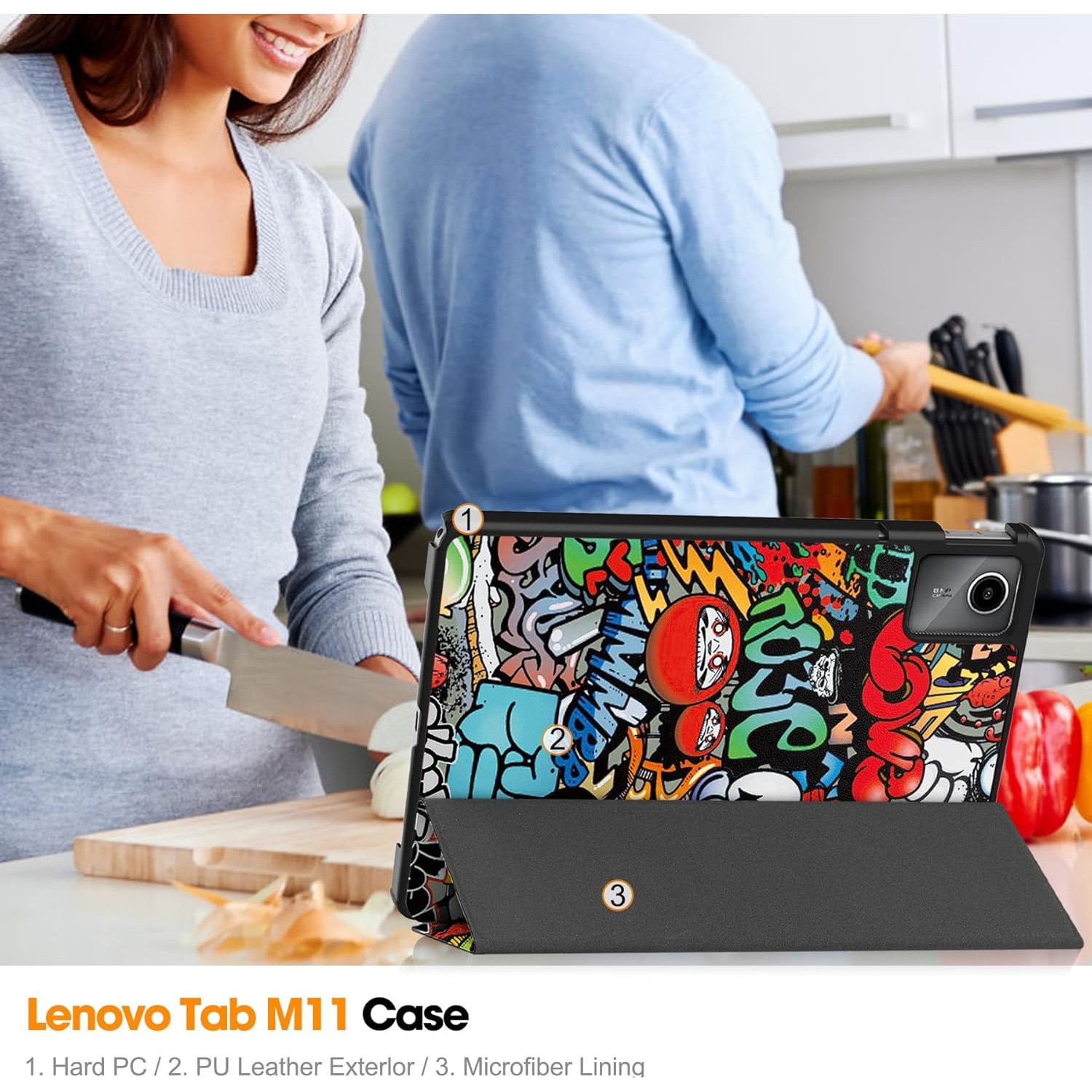 Husa Slim Sigloo, Smart Cover, Trifold, pentru Lenovo Tab M11 2024 (TB-330FU/TB-330XU/TB-331FC), 11", Graffity